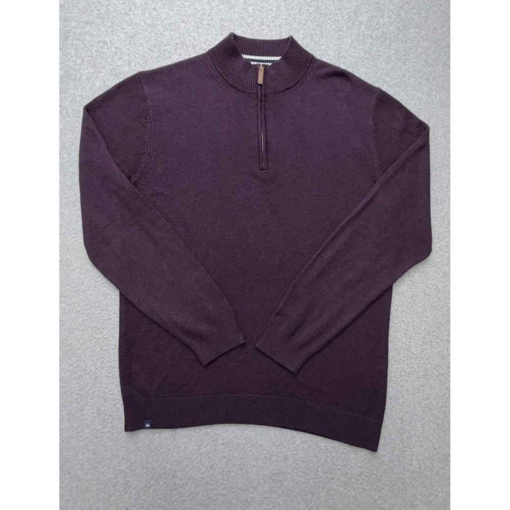 Mizzen+Main Sweater Mens Large Purple Rayon Nylon 1/4 Zip Mock Neck Pullover